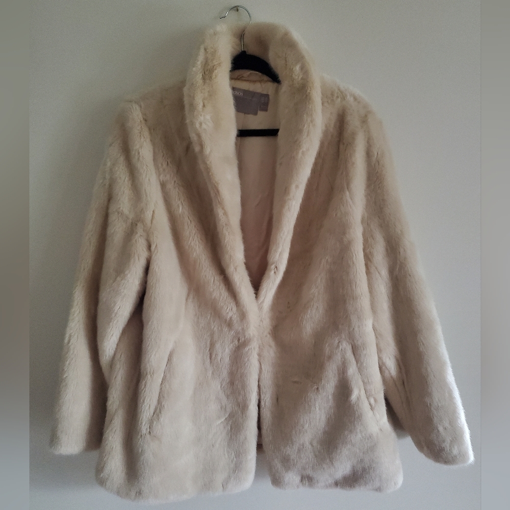 ASOS Faux Fur Cream Coat Size 12